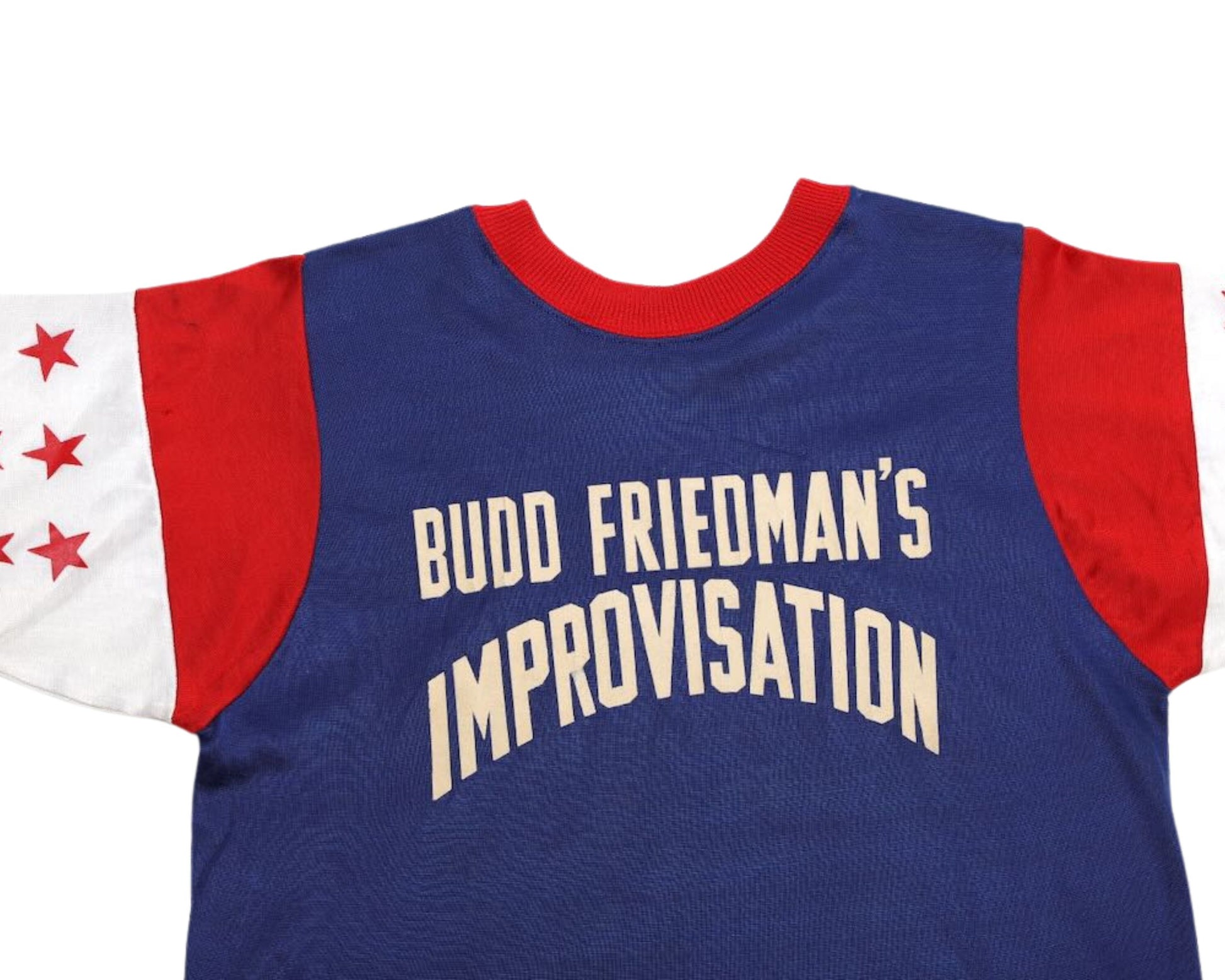 Detail  view of vintage Budd Friedman’s Improvisation Broadway Show League jersey.