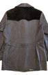 Back view of a brown deerskin Western jacket with a dark suede Western yoke and buttoned half-belt.
