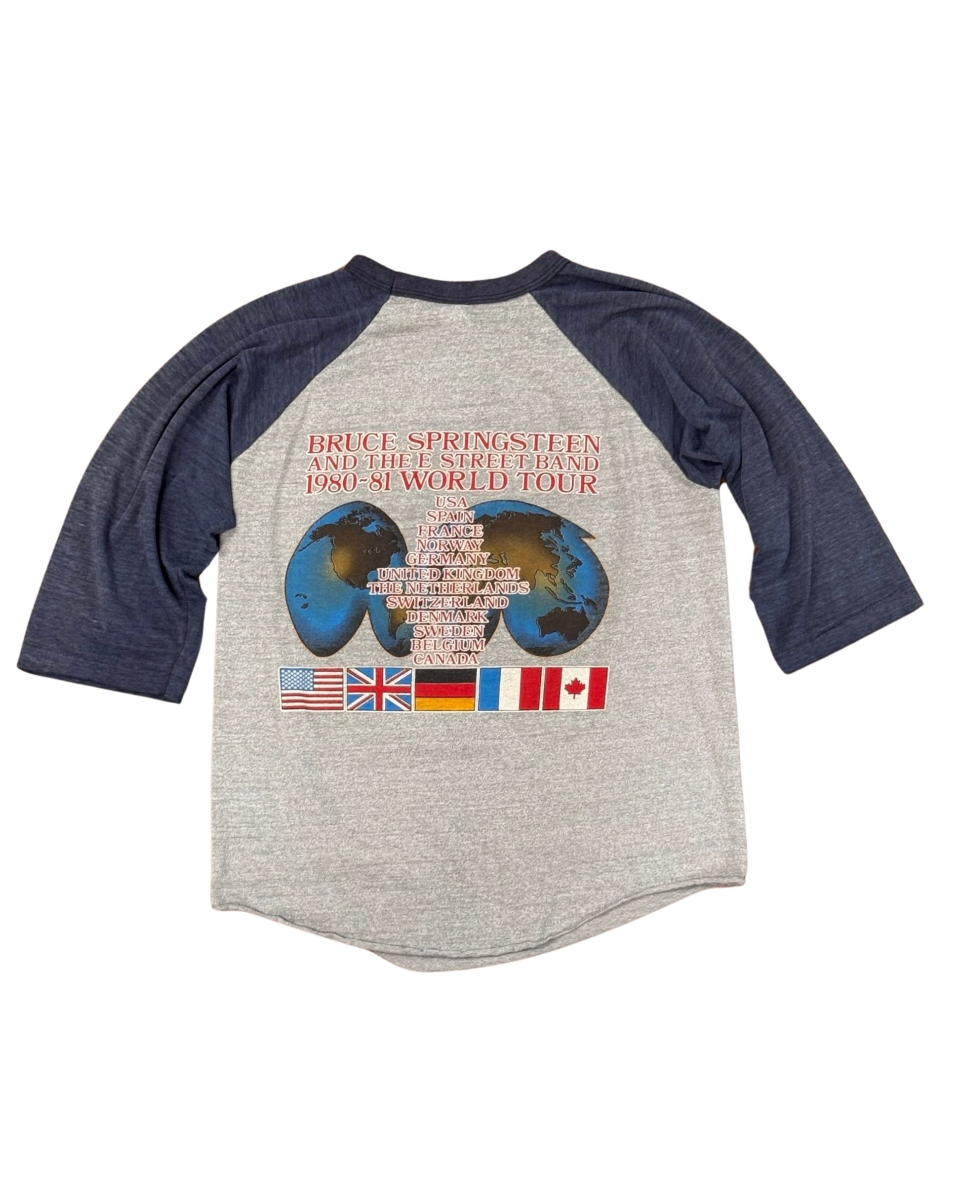 Back graphic listing Bruce Springsteen 1980–81 World Tour stops.