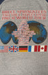 Close-up of world tour locations and flags on back.