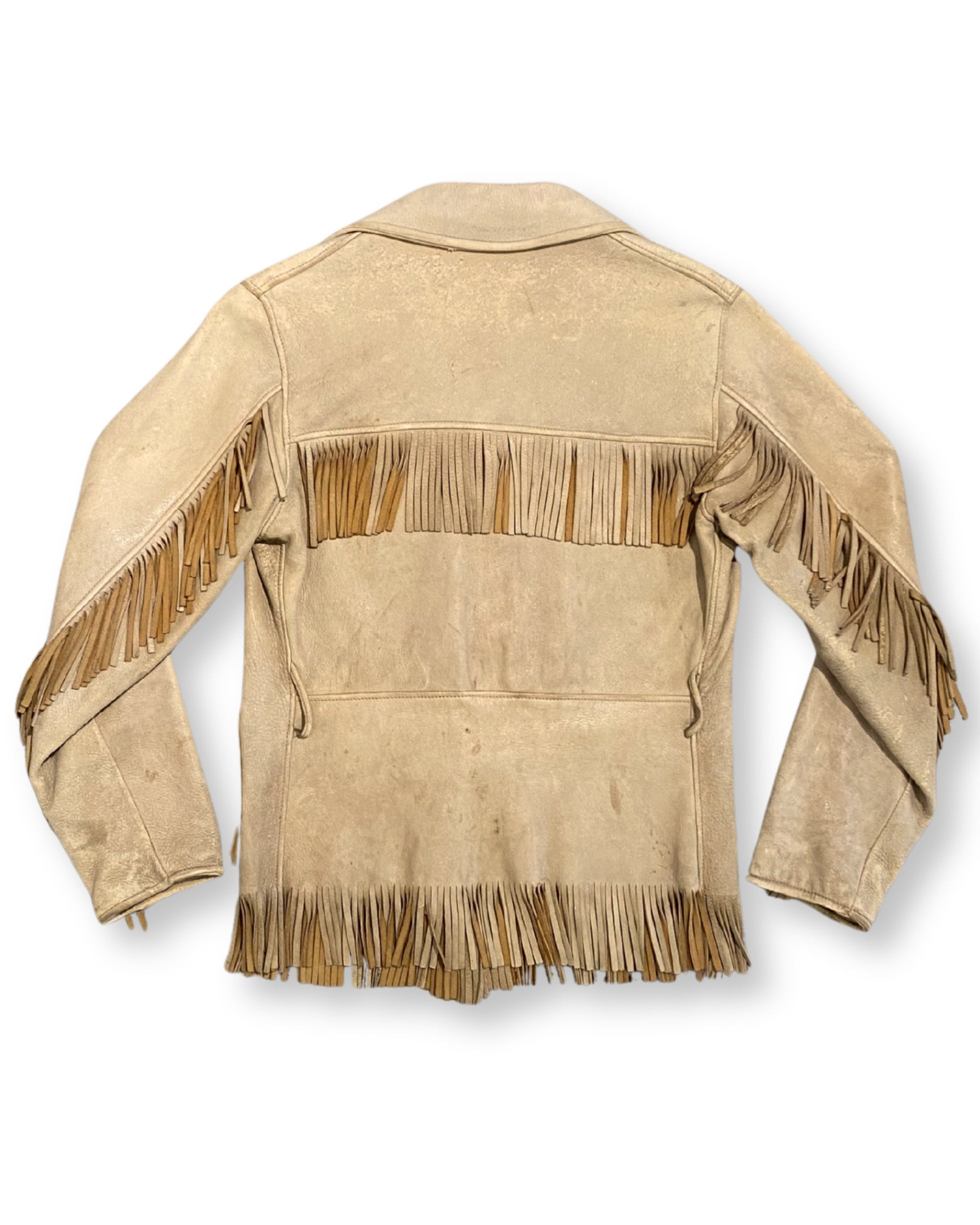 Buckskin Beige Leather Fringe Jacket 1960s - Small - Made in USA