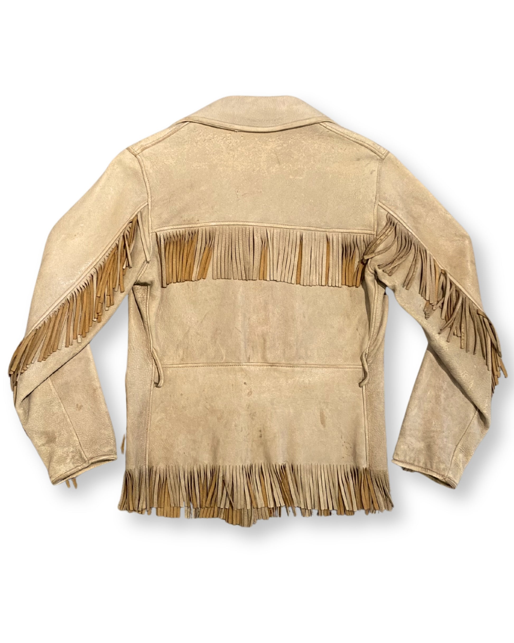 Buckskin Beige Leather Fringe Jacket 1960s - Small - Made in USA