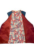 Interior view of vintage Budweiser vest showing printed lining and red satin-style panels.