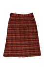 Skirt back view of 1970s Cacharel red and beige plaid skirt suit.