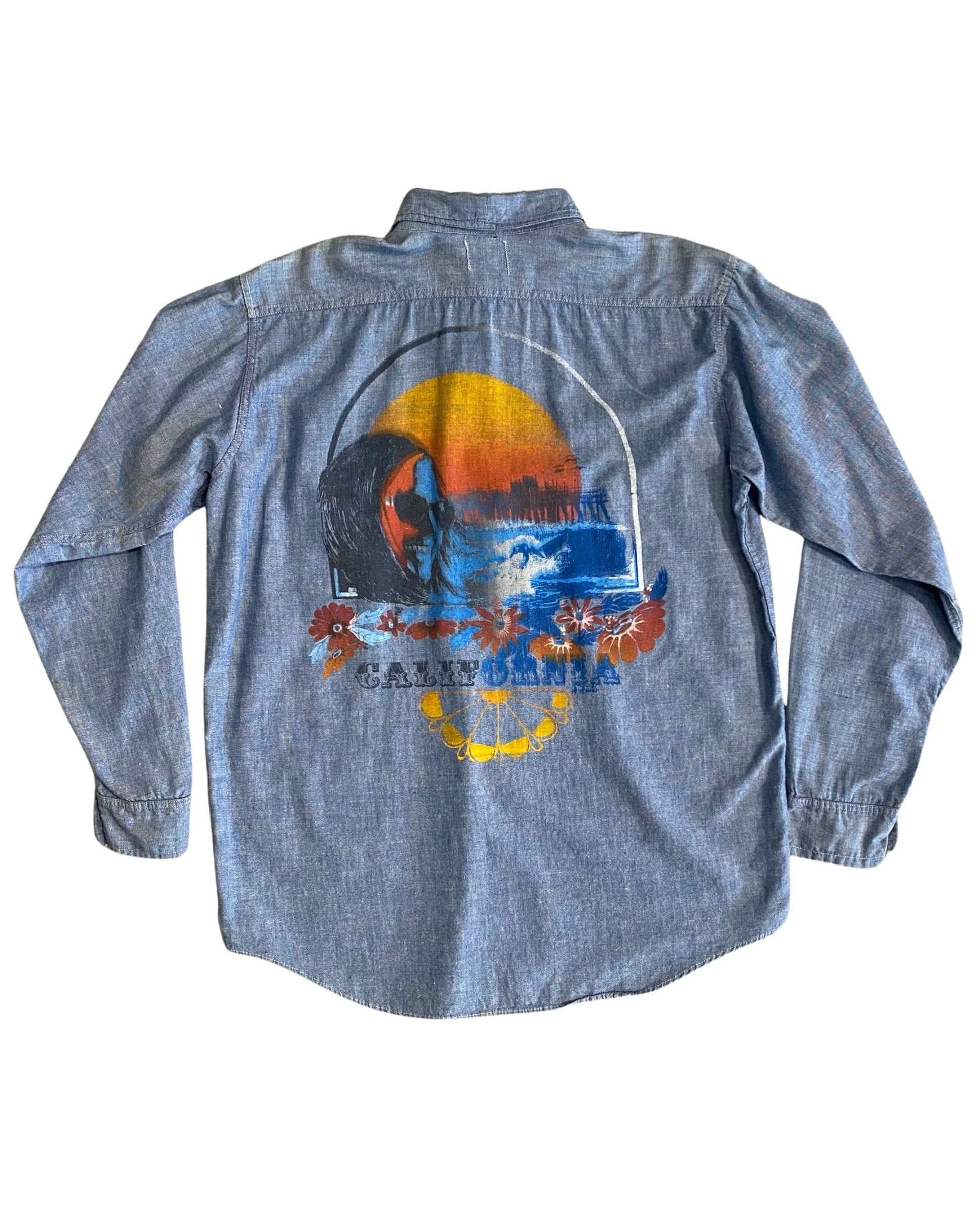 California Blue Button Down Shirt MEDIUM 1970s