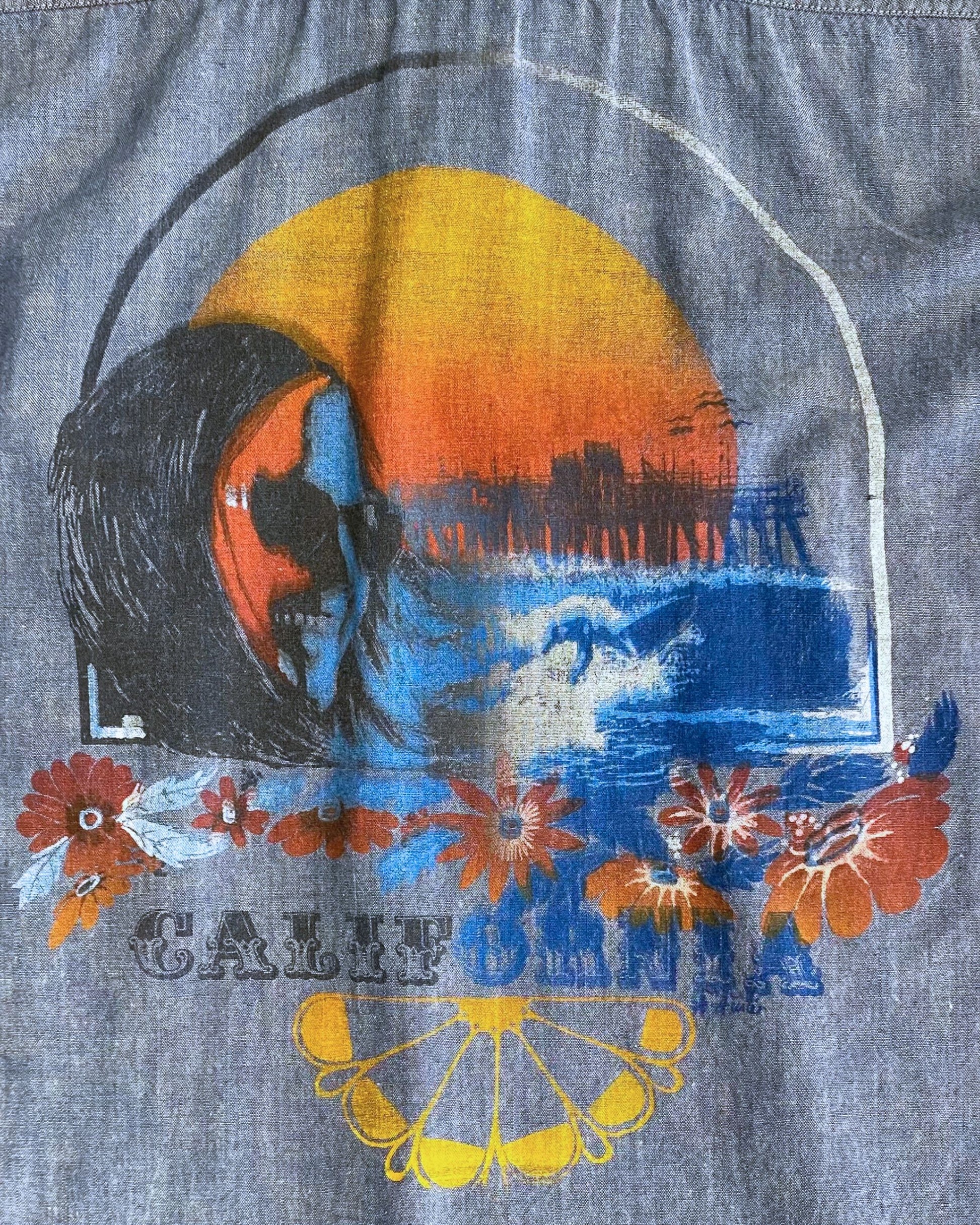 California Blue Button Down Shirt MEDIUM 1970s