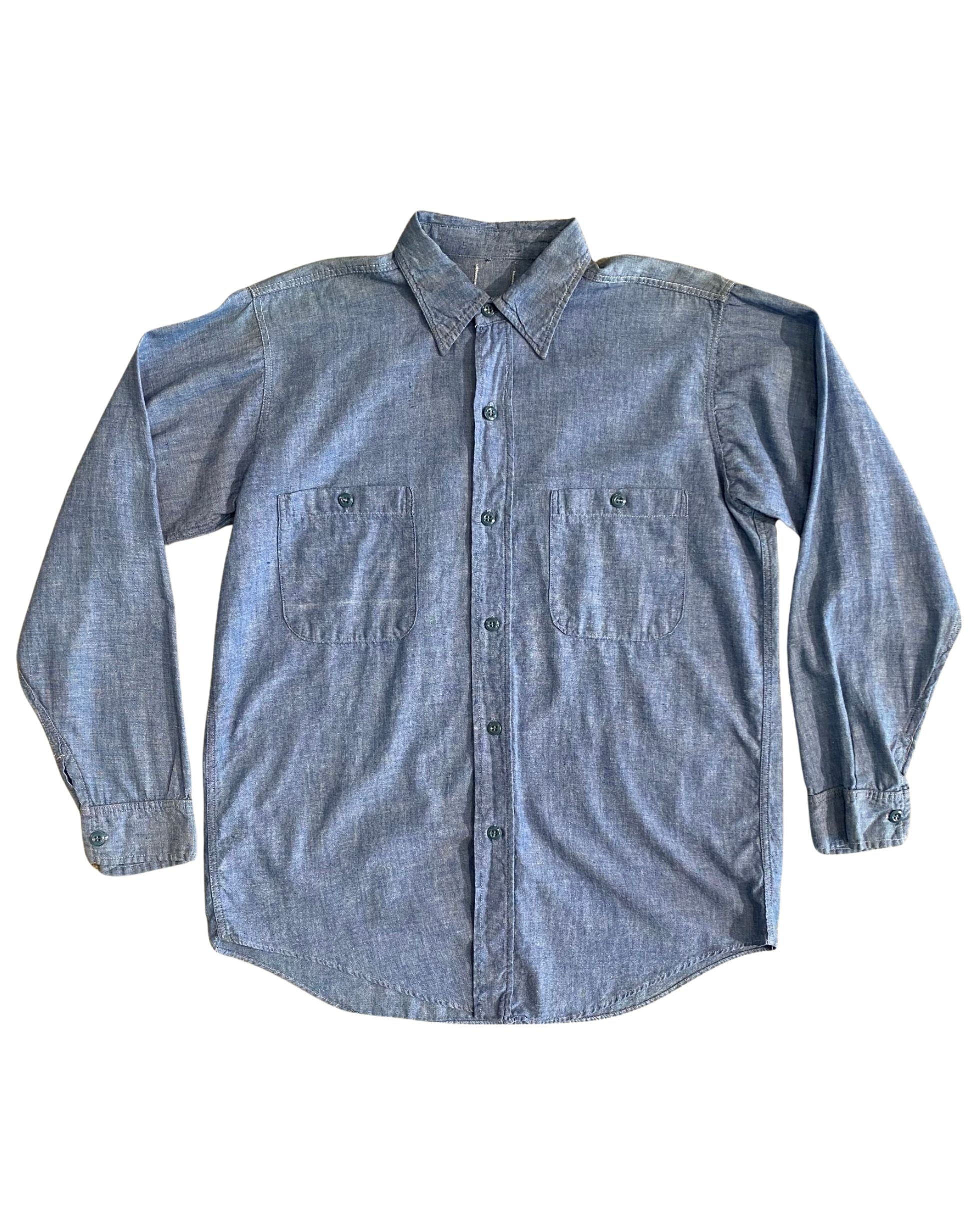 California Blue Button Down Shirt MEDIUM 1970s