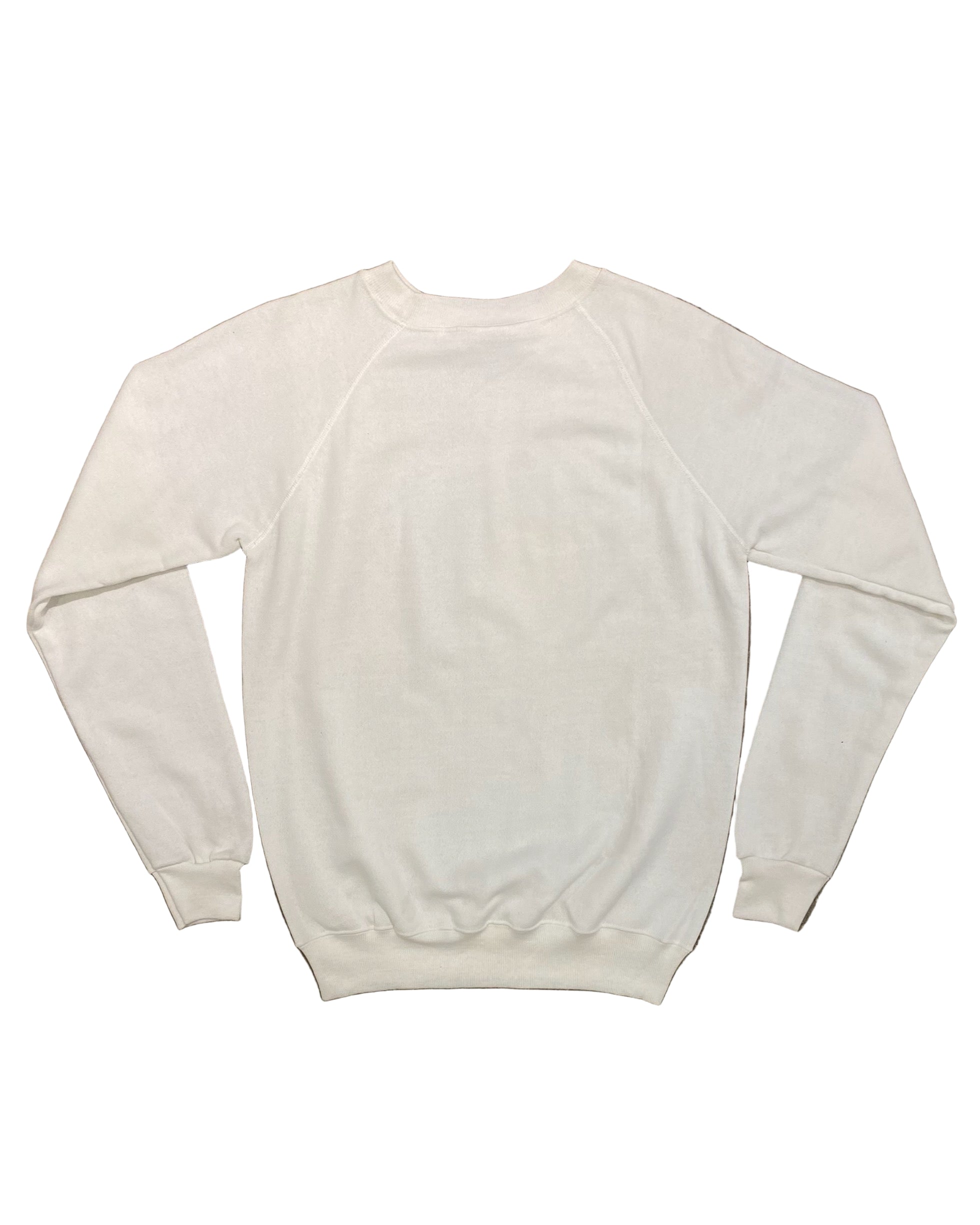 Back view of unworn vintage 1988 Lakers vs. Pistons NBA Finals sweatshirt in white.