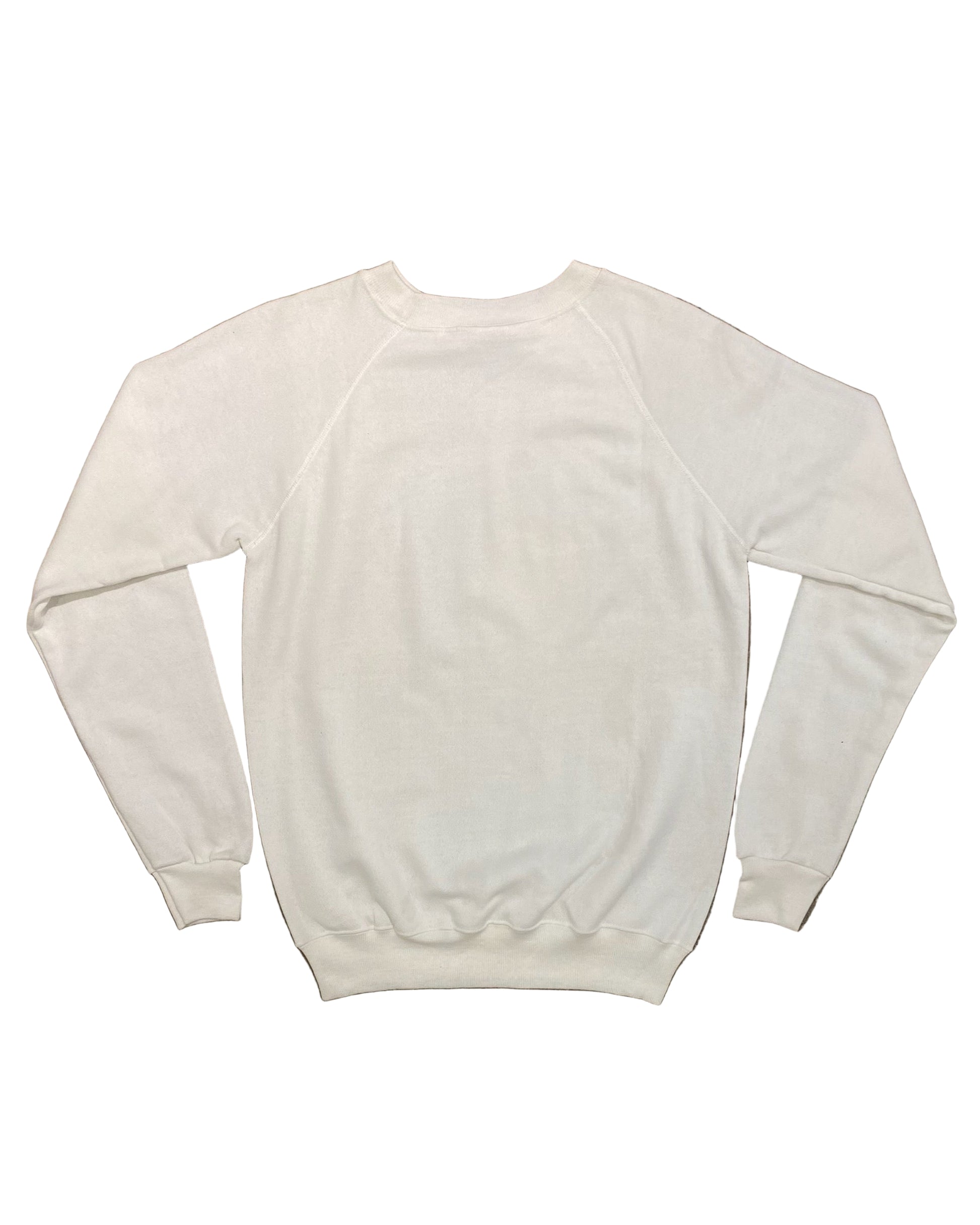 Back view of unworn vintage 1988 Lakers vs. Pistons NBA Finals sweatshirt in white.