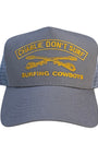 Charlie Don’t Surf Trucker Hat – Dolphin Grey with Gold Embroidery front view