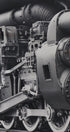 The upclose view of the wheels and parts the 1940s Chesapeake & Ohio Locomotive Train #1633 Black and White Photograph.