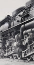 The middle view of the engine of the 1940s Chesapeake & Ohio Locomotive Train #1633 Black and White Photograph.