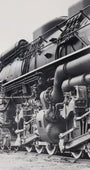 The middle view of the engine of the 1940s Chesapeake & Ohio Locomotive Train #1633 Black and White Photograph.