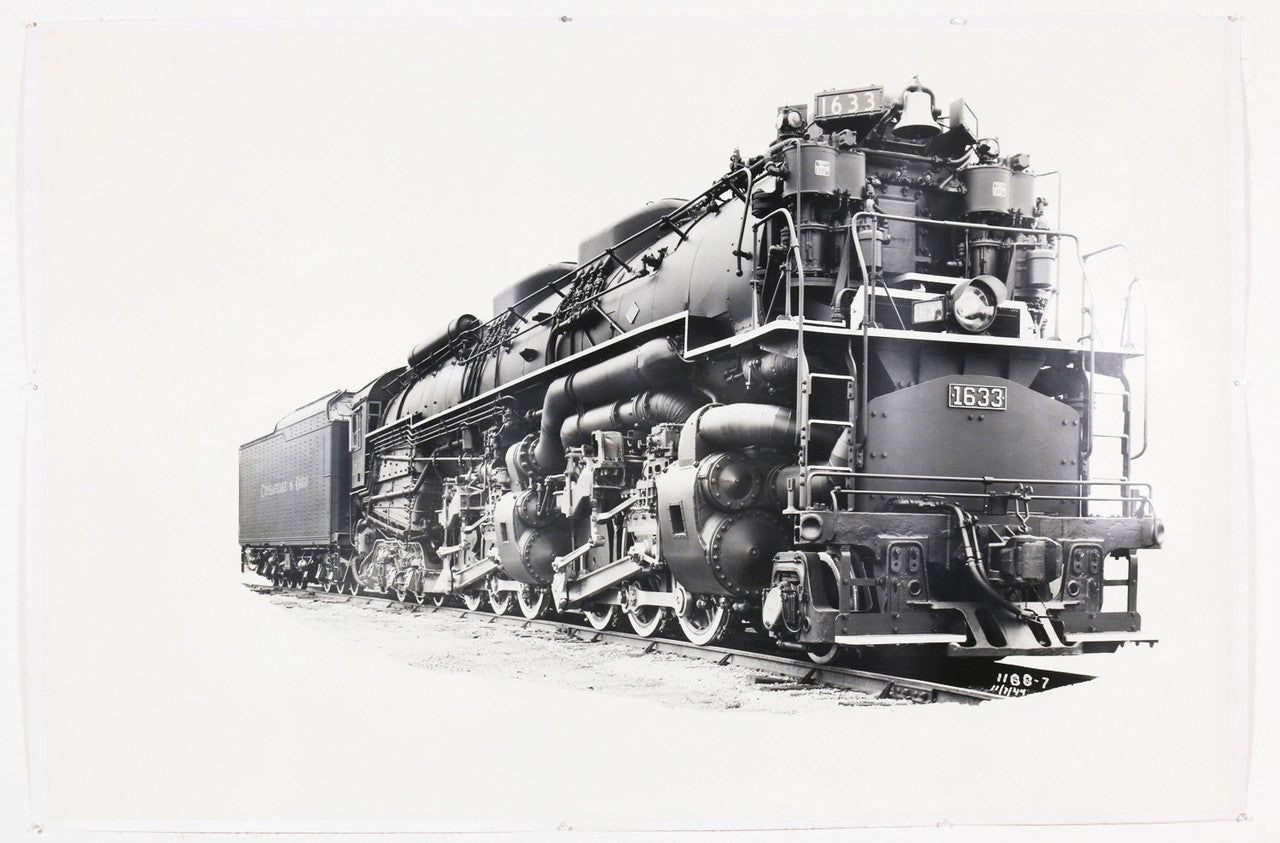 The full view of the 1940s Chesapeake & Ohio Locomotive Train #1633 Black and White Photograph.