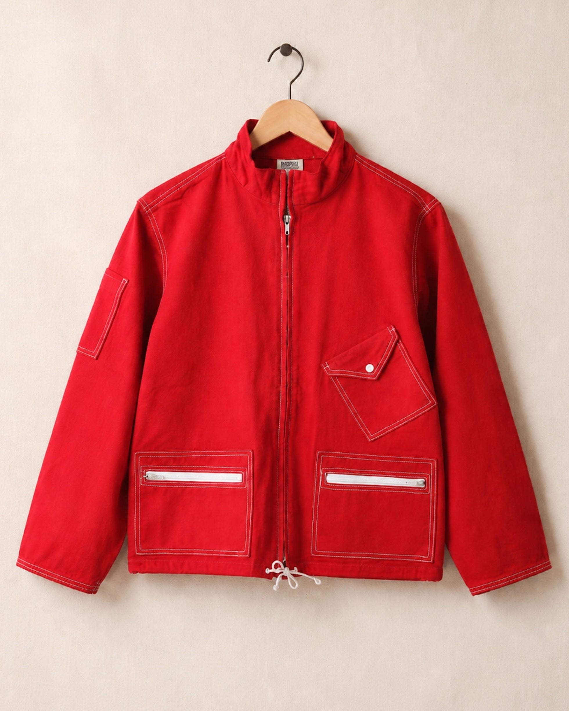 Surfing Cowboys Classic Surf Jacket – Washed Red Cotton Canvas Front.