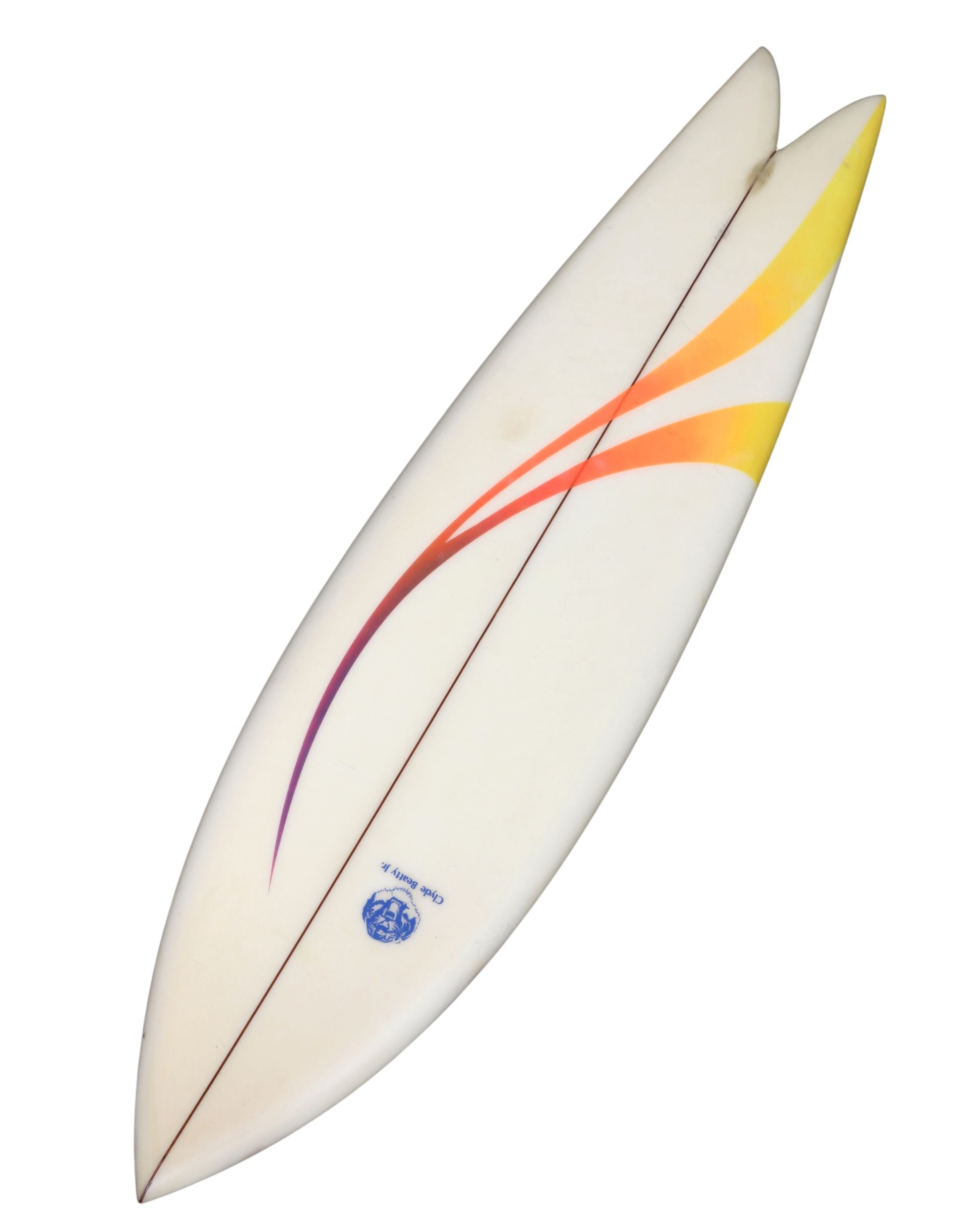 Clyde Beatty Jr Vintage Swallowtail Twin Fin Surfboard c 1975