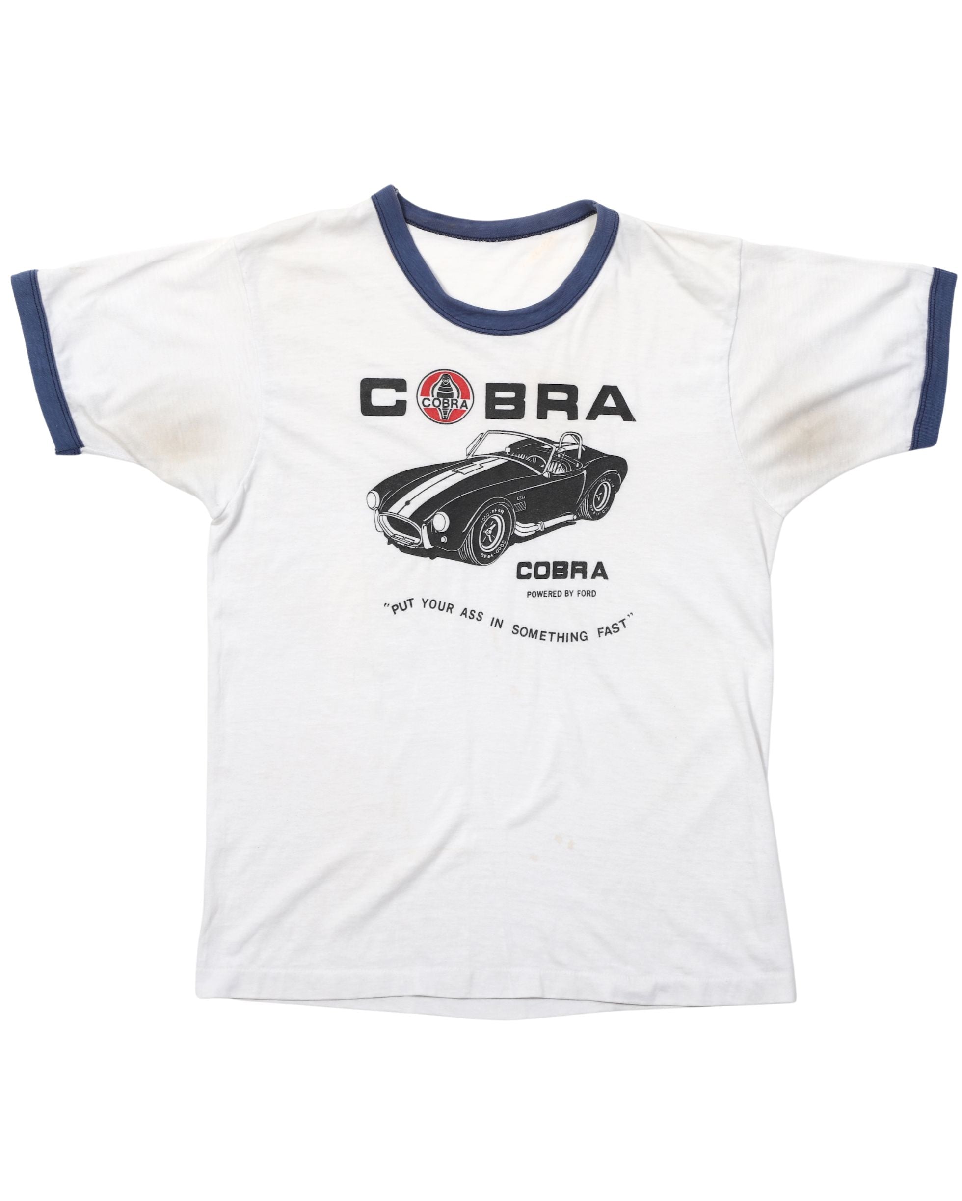 COBRA 'Put Your Ass in Something Fast' Ringer T-Shirt - 1970s Vintage, White, Size Large