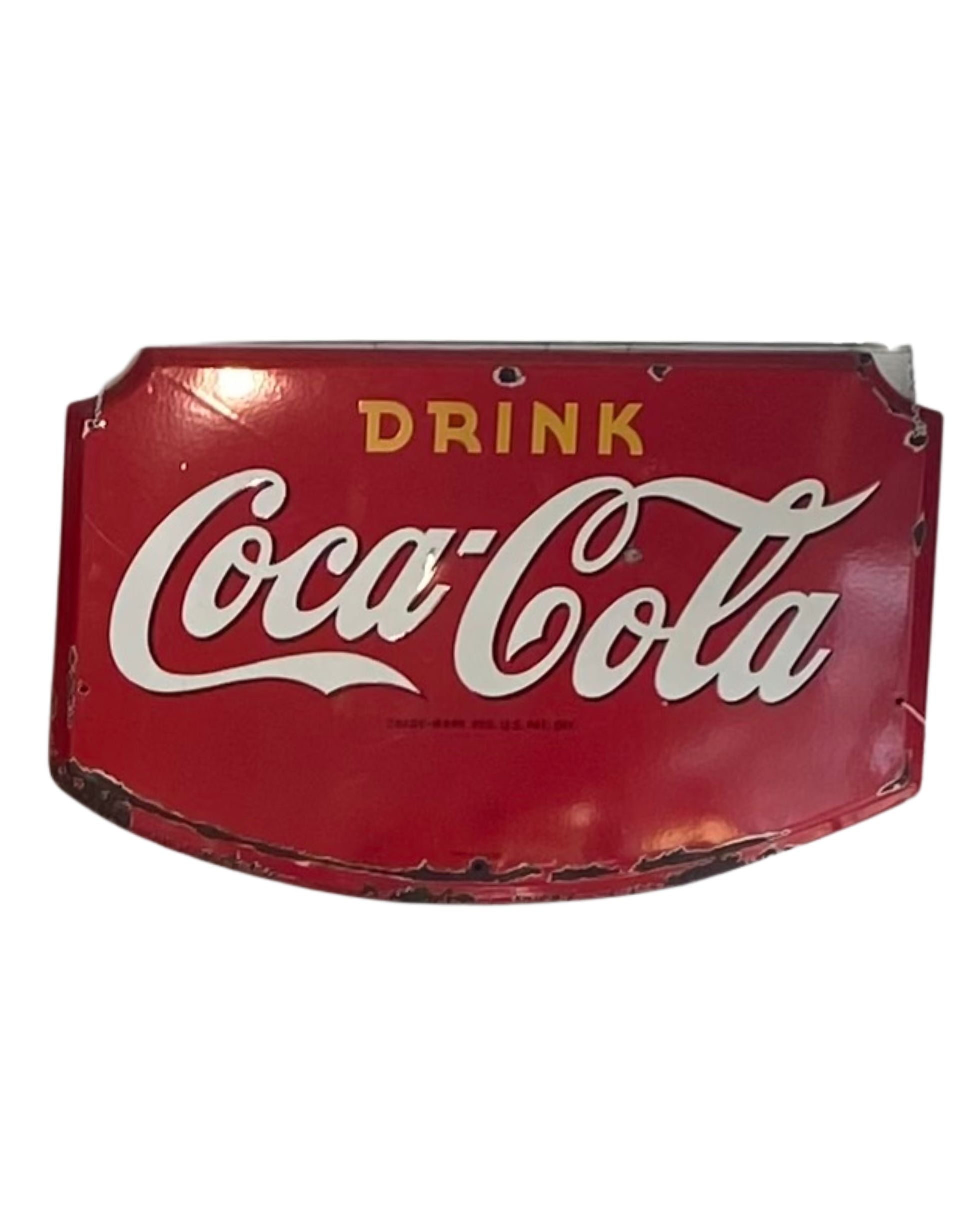 Original Coca-Cola Porcelain Enamel Door Kick Sign Mid Century