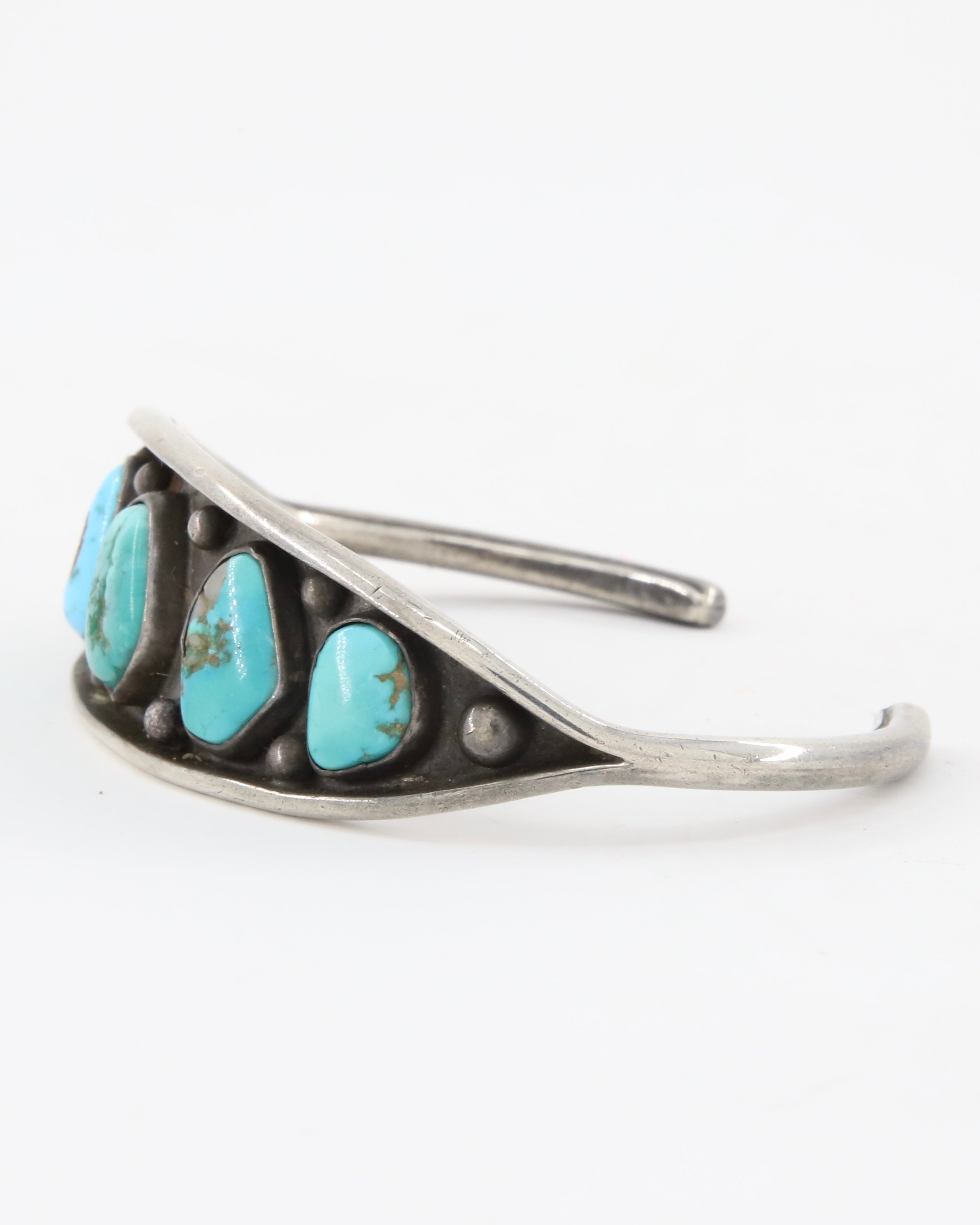 Five Nugget Turquoise Sterling Silver Cuff Bracelet