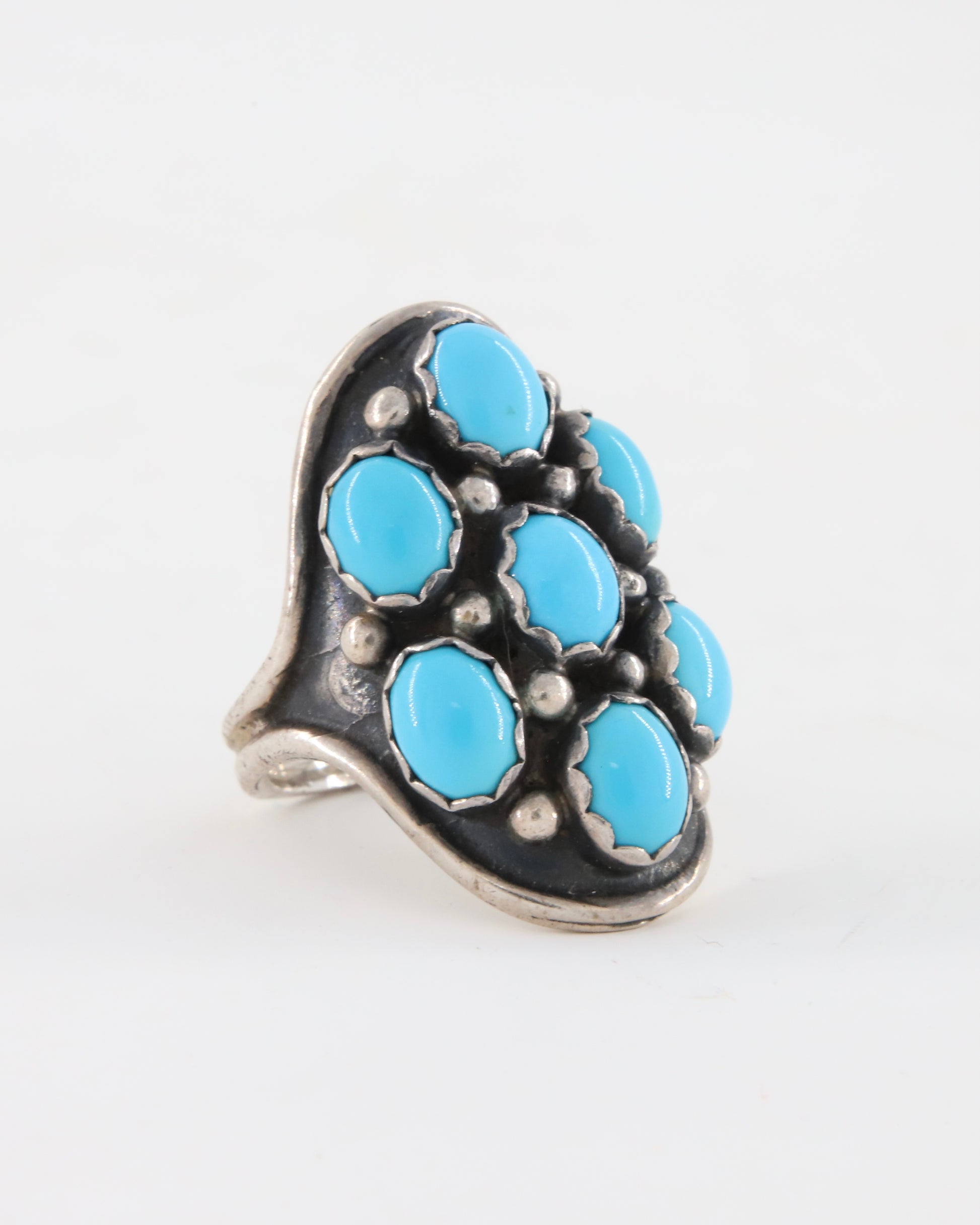 Turquoise Cluster + Sterling Oblong Ring sz 8