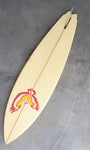 David Nuuwiha Surfboard 1970s Vintage Yellow and Green with Red Accent Bottom