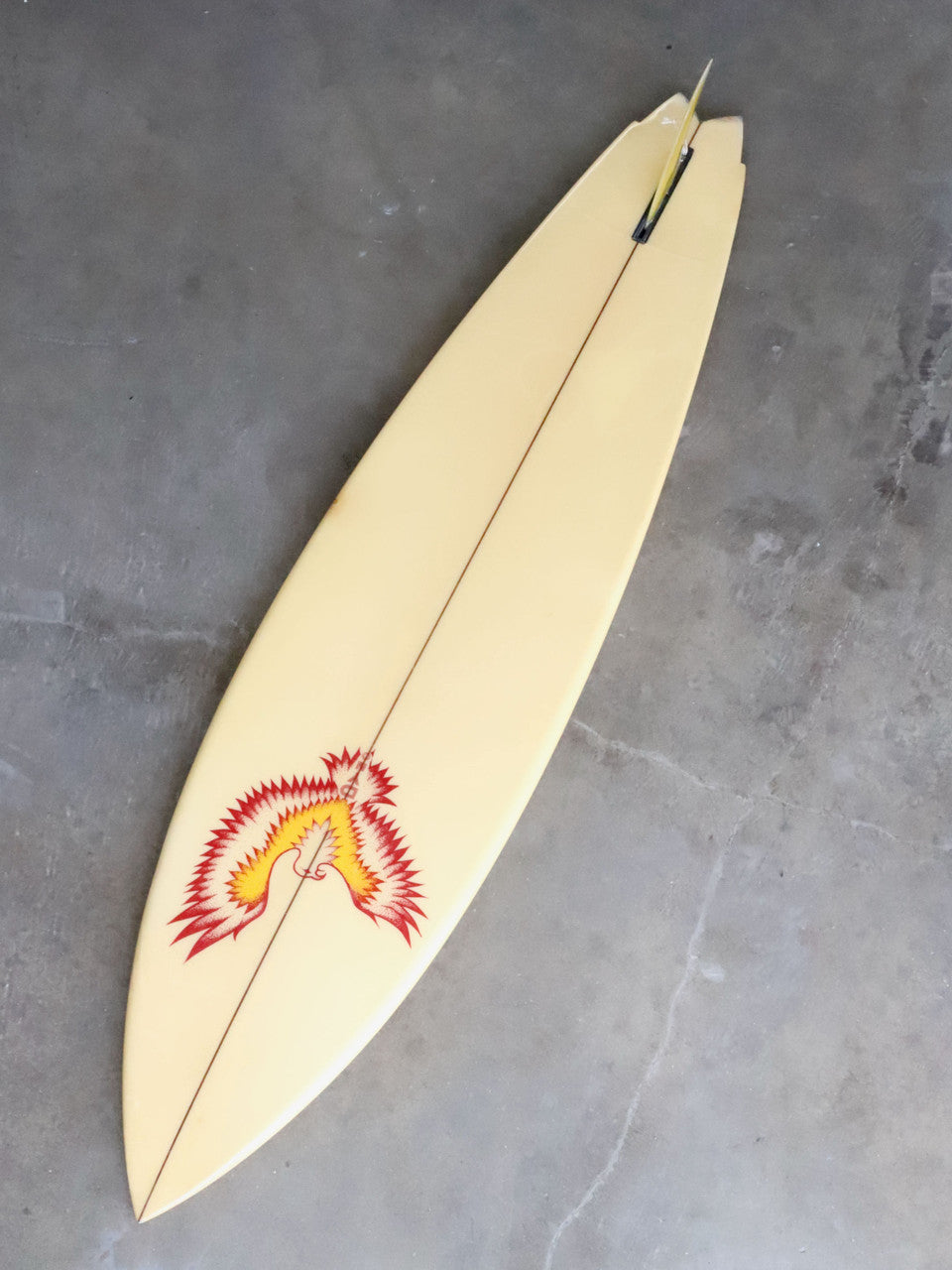 David Nuuwiha Surfboard 1970s Vintage Yellow and Green with Red Accent Bottom