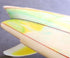 David Nuuwiha Surfboard 1970s Vintage Yellow and Green with Red Accent Close Up of Tail
