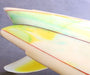 David Nuuwiha Surfboard 1970s Vintage Yellow and Green with Red Accent Close Up of Tail