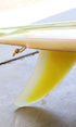 David Nuuwiha Surfboard 1970s Vintage Yellow and Green with Red Accent Side Rail at Tail and Fin