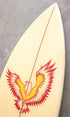 David Nuuwiha Surfboard 1970s Vintage Yellow and Green with Red Accent Upper Portion of bottom with Large Decal