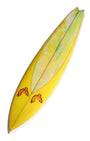 David Nuuwiha Surfboard 1970s Vintage Yellow and Green with Red Accent Deck