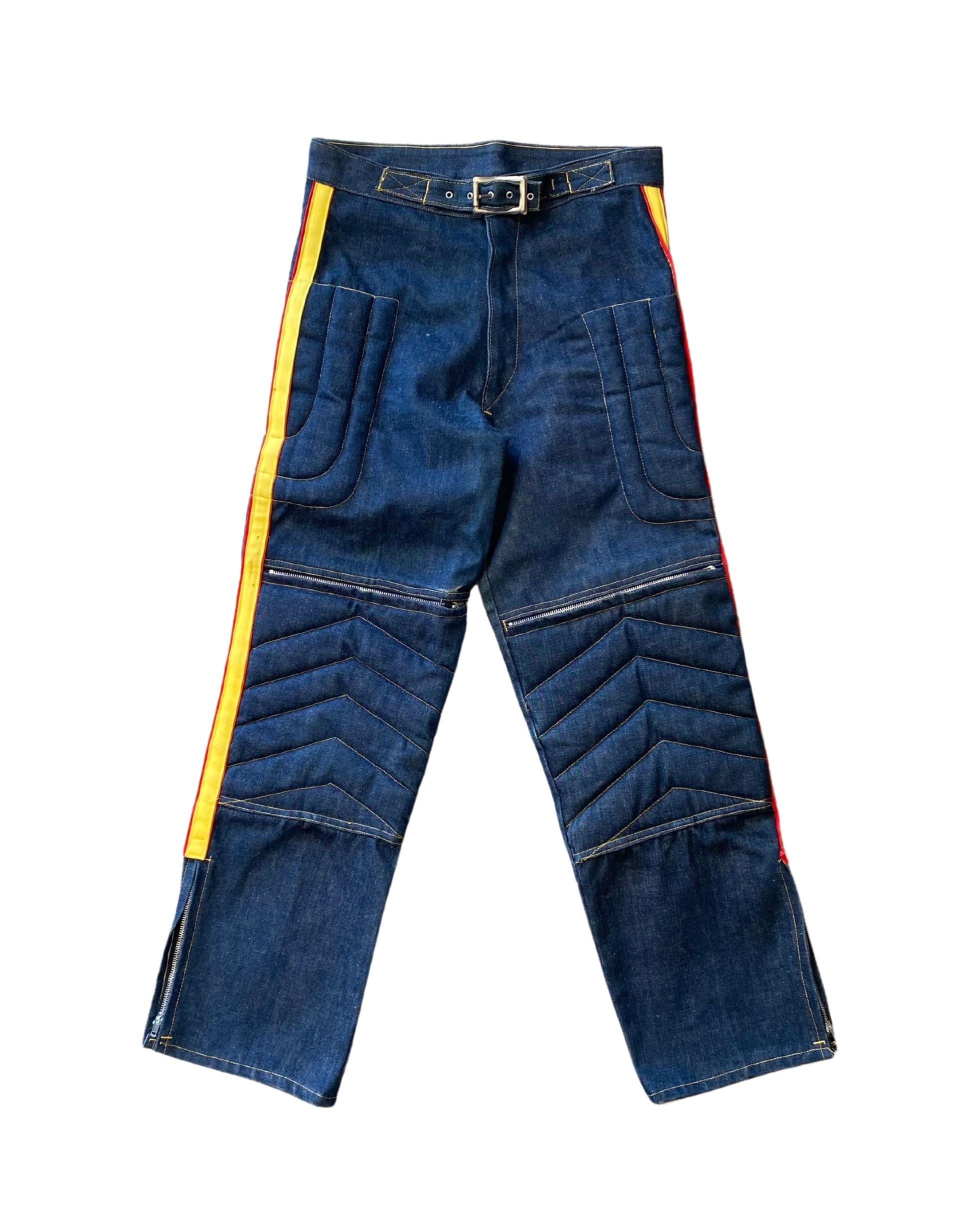 Denim Padded Moto Cross Jeans 1970s 30" W x 30" L