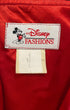 Vintage 1980s Disney Fantasia satin jacket with embroidered Sorcerer Mickey on back and red piping on navy blue satin. Label and Red Lining.