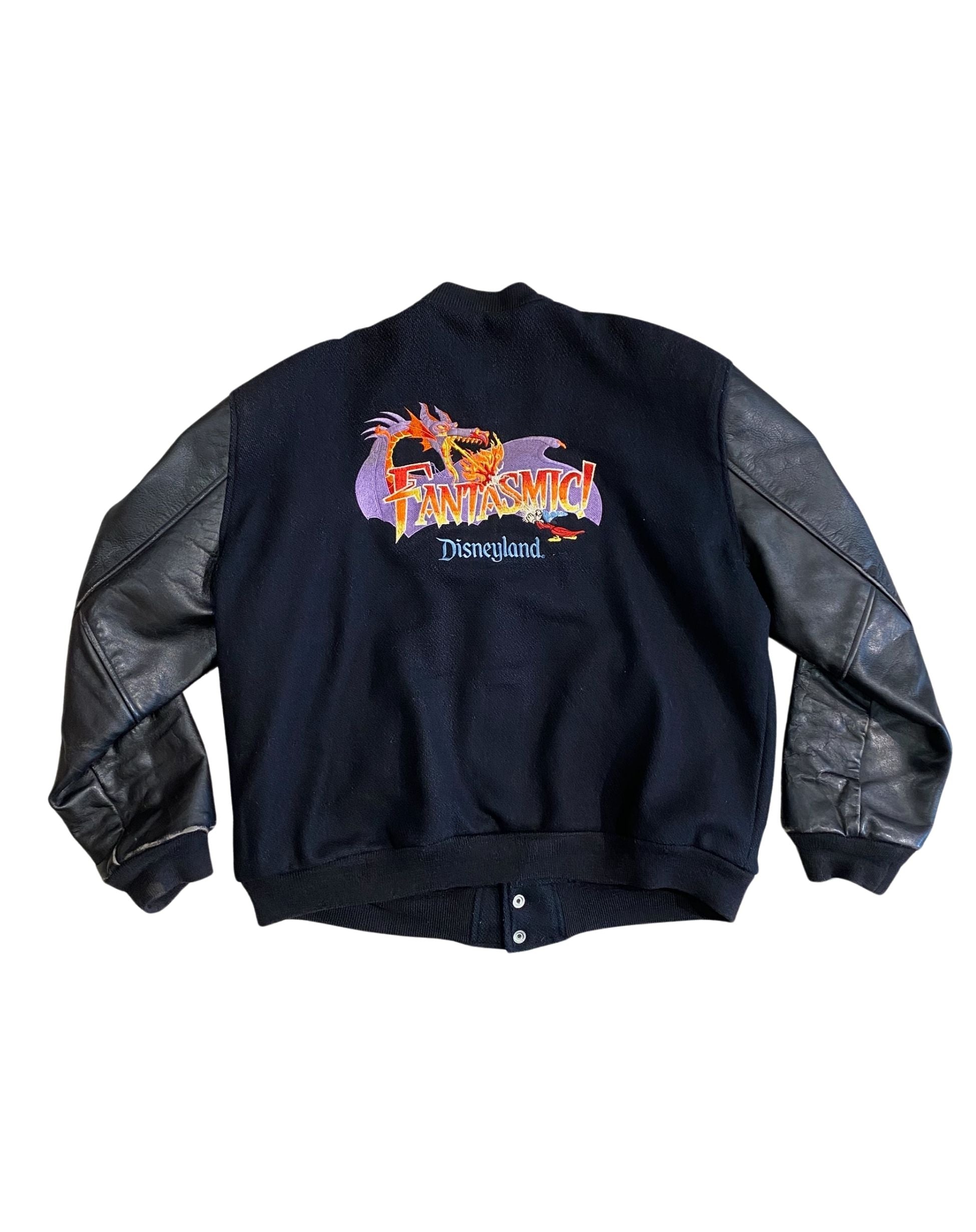 Back view of Disney Fantasmic 1992 cast member jacket with embroidered dragon and Mickey.