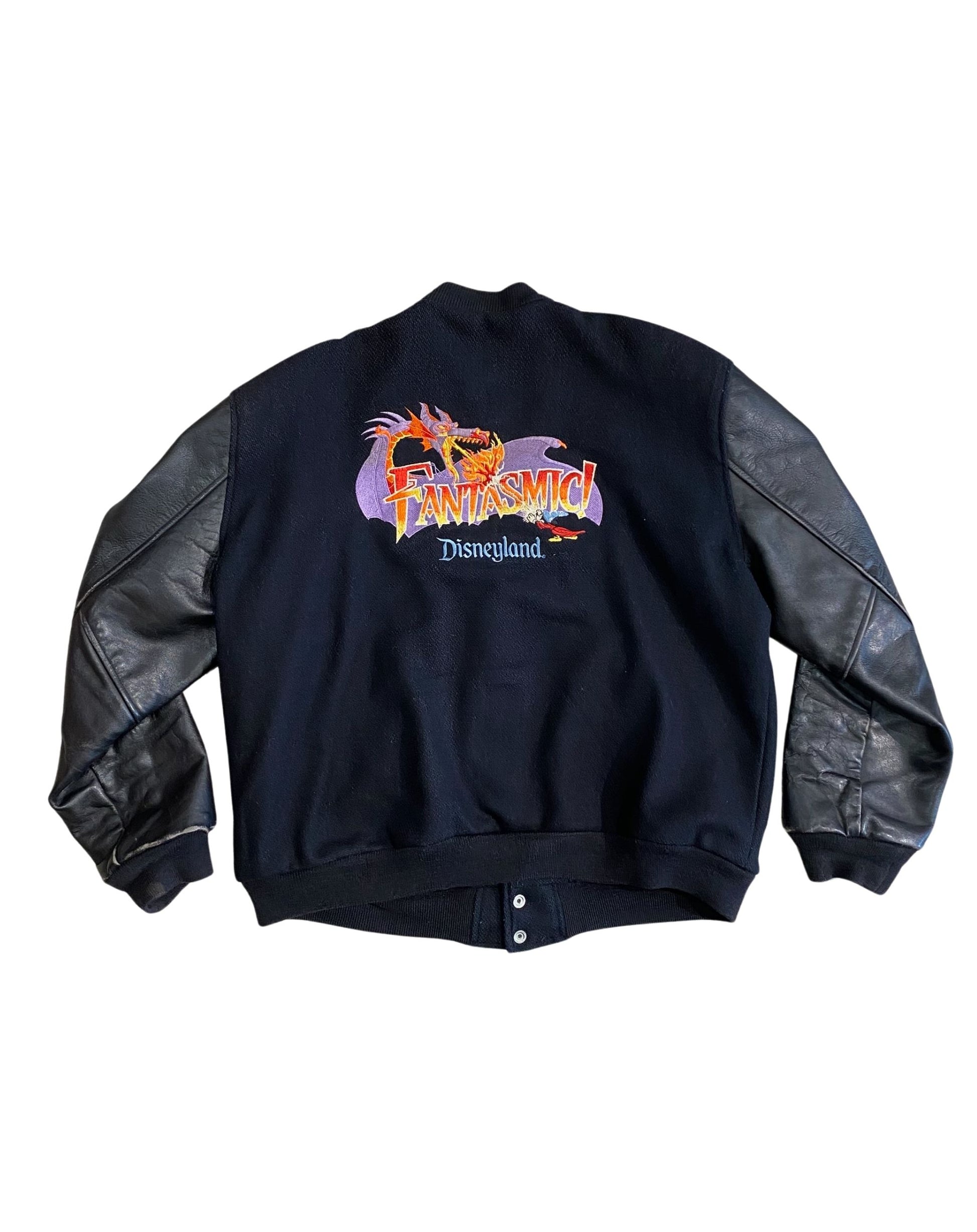 Back view of Disney Fantasmic 1992 cast member jacket with embroidered dragon and Mickey.