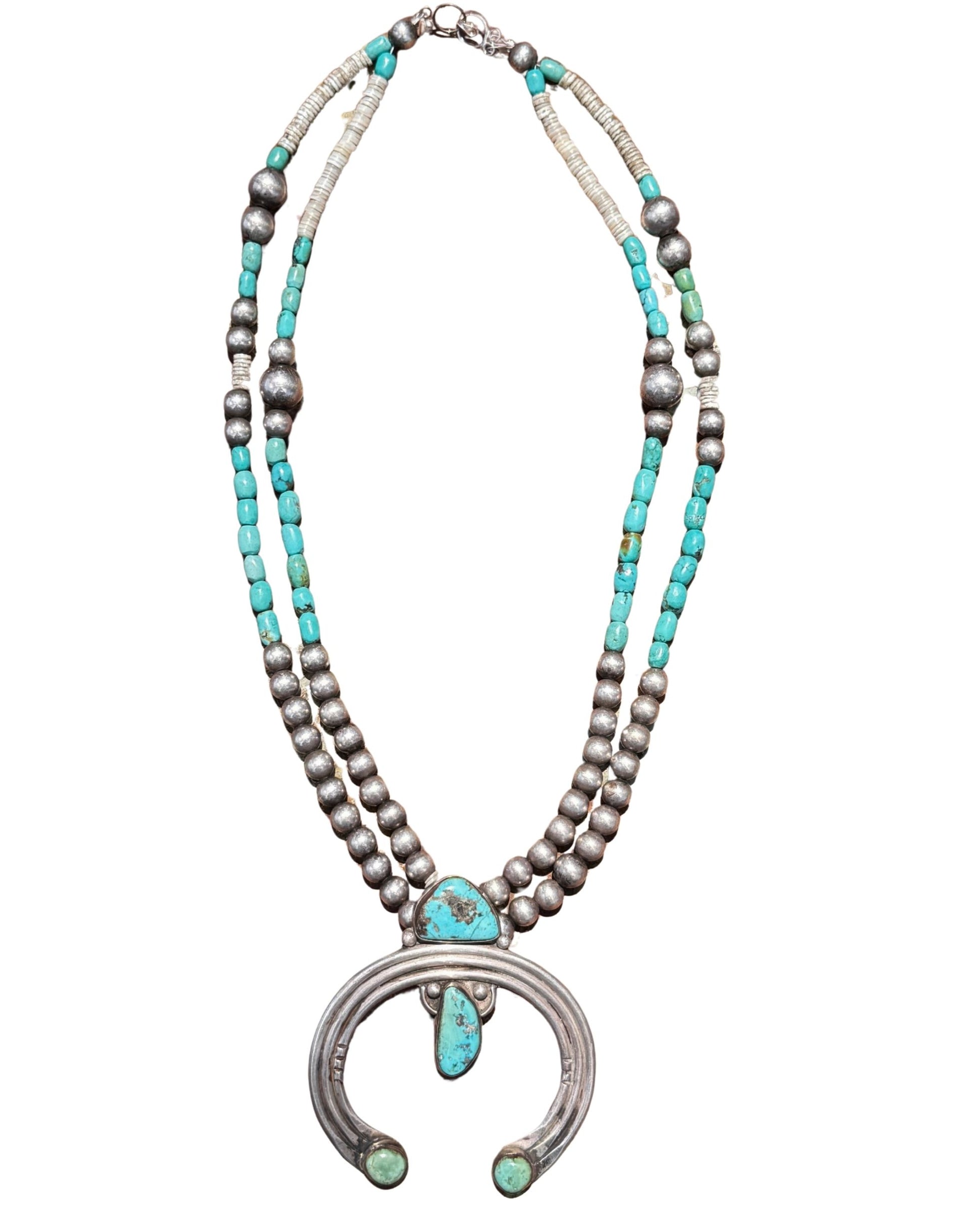 Sterling Silver Naja Necklace with Vintage Turquoise and Silver Beads