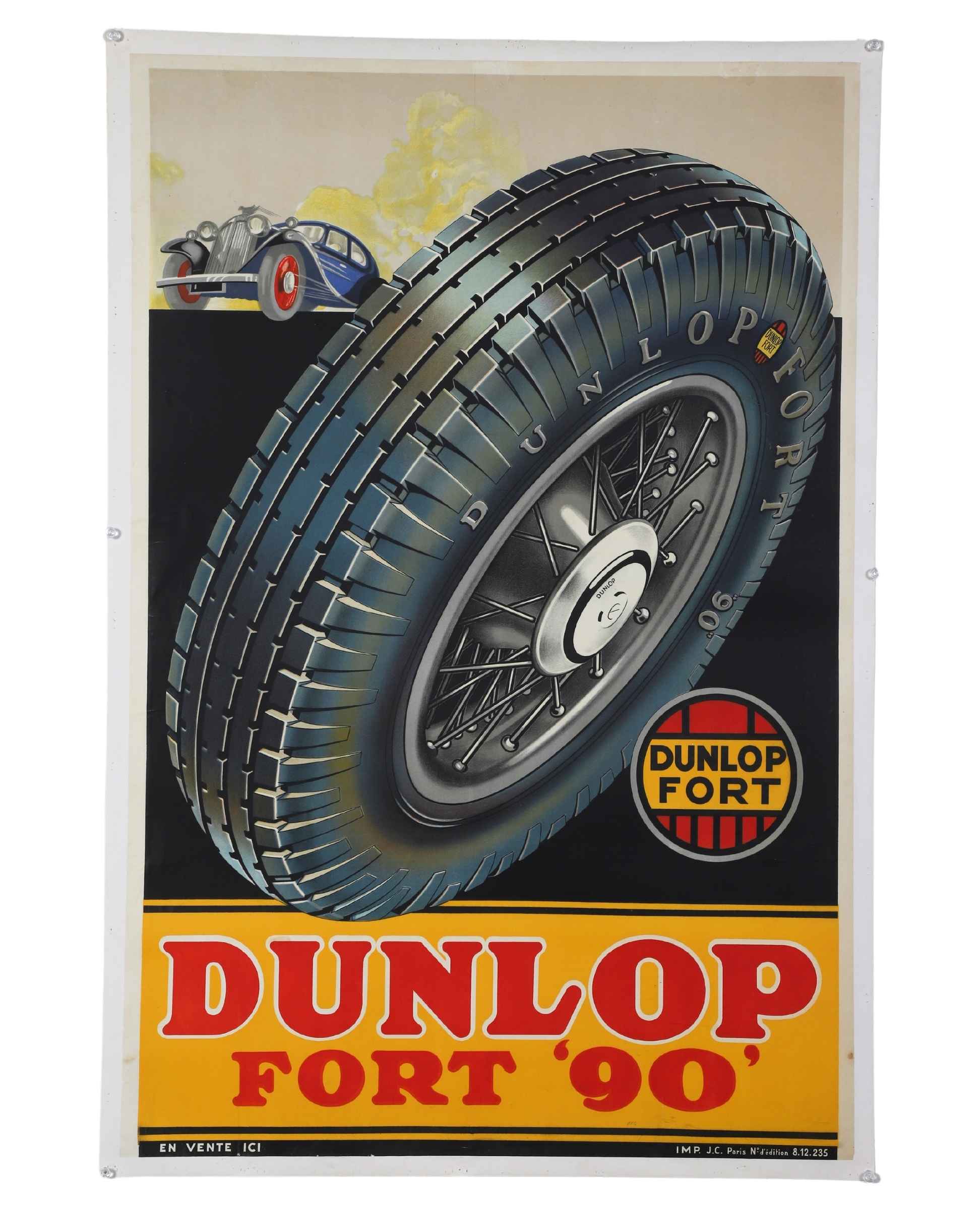 Dunlop Fort 90 Original 1930s Advertising Poster Mounted on Linen 40 in x 60 in