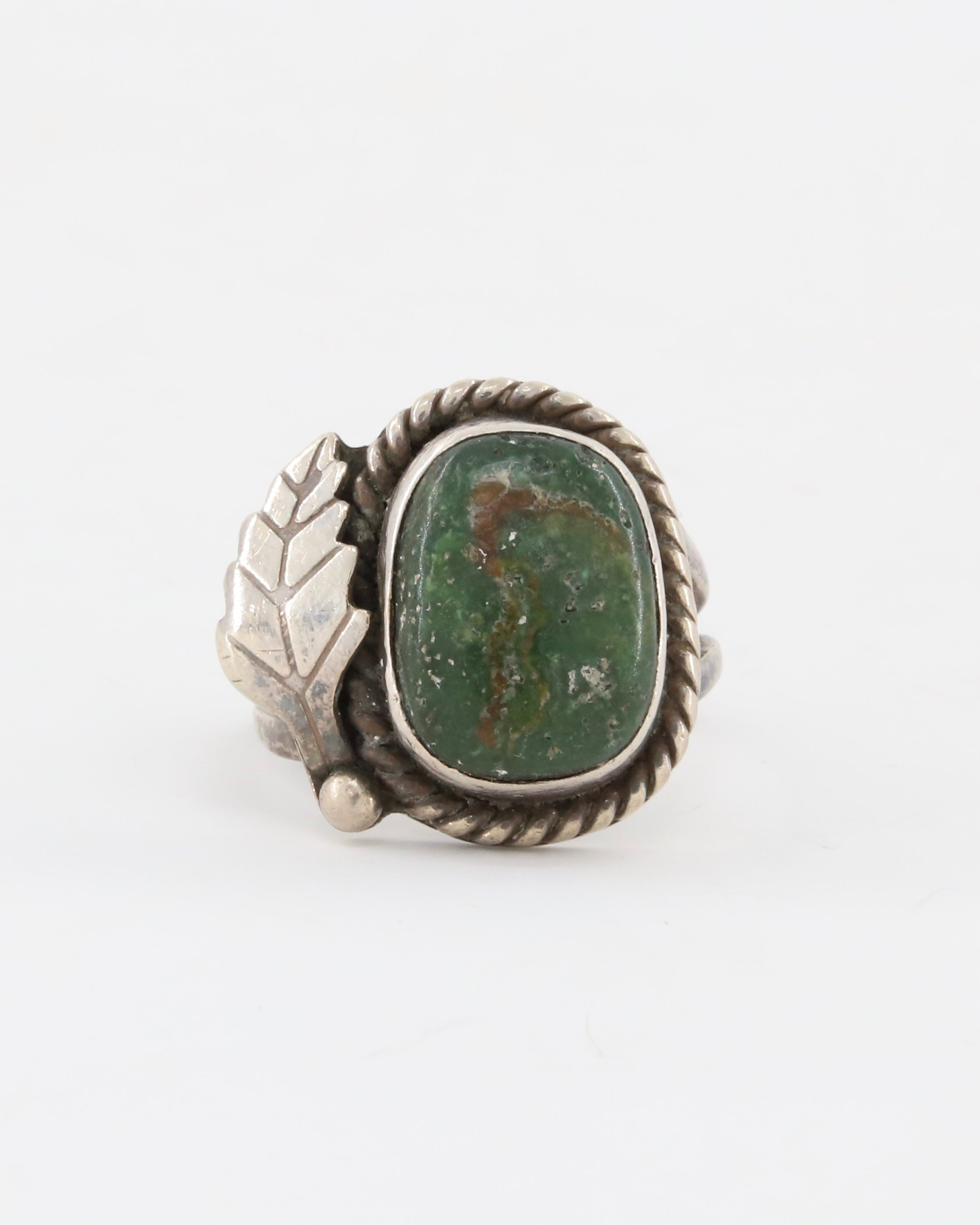 Green Jasper 925 Ring w Leaf sz 8