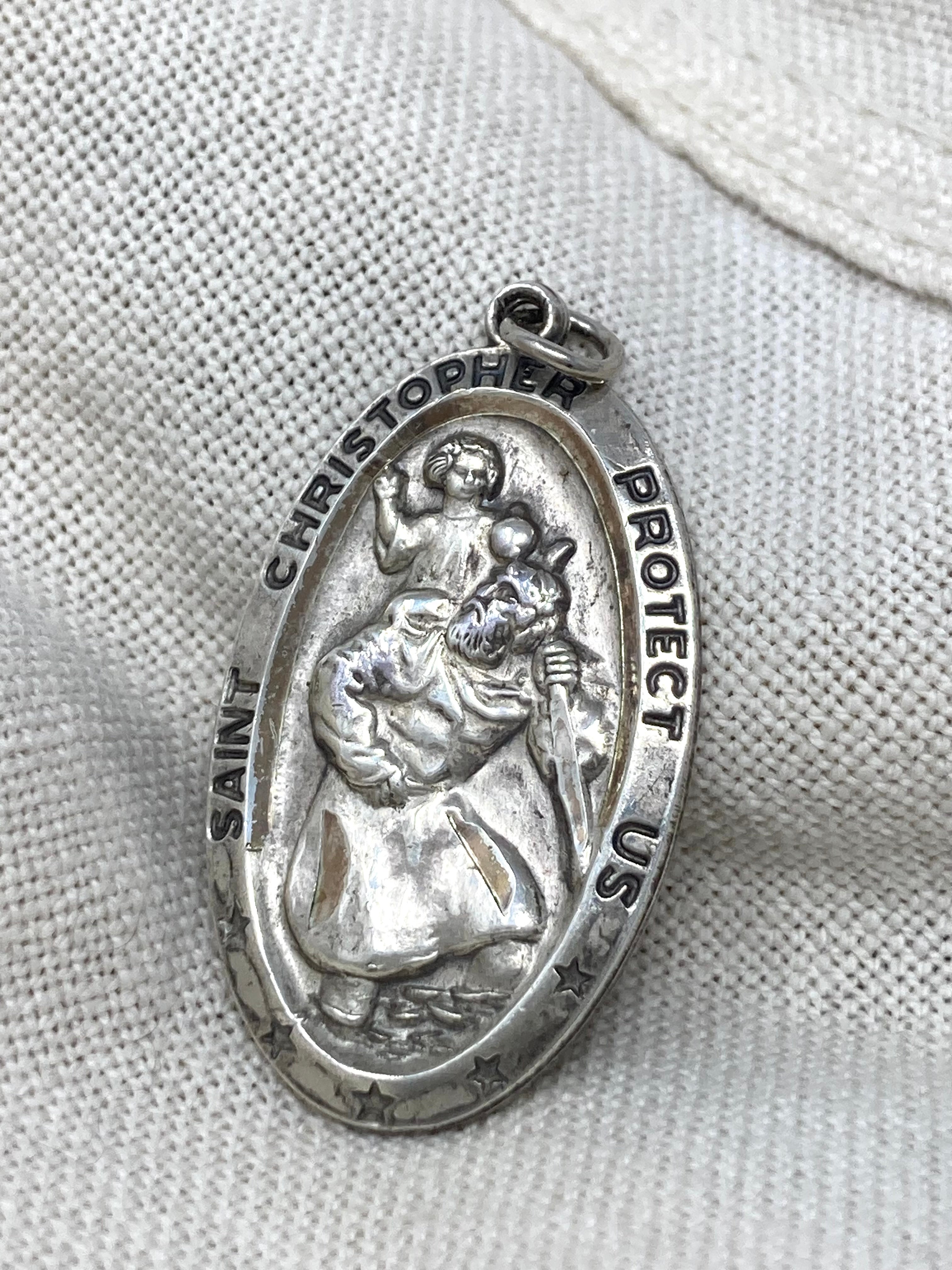 St Christopher Pendant Sterling Silver 1960s Oblong