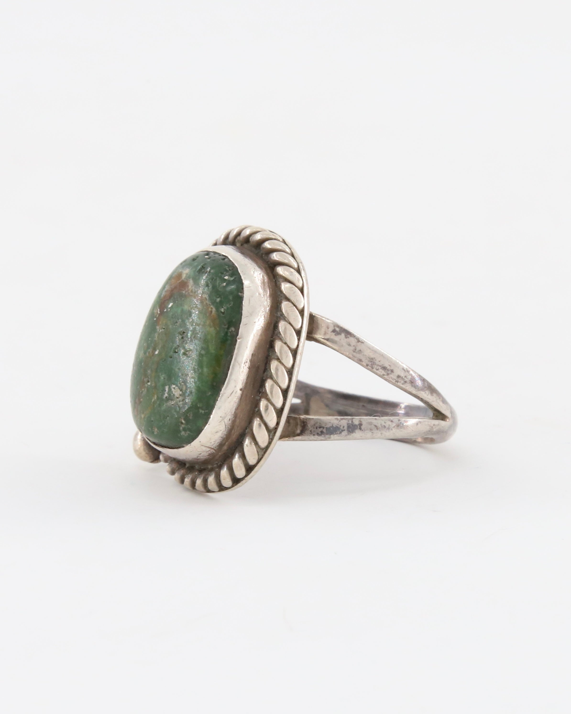 Green Jasper 925 Ring w Leaf sz 8