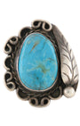 Sterling Flower Setting Ring with Leaf and Turquoise.