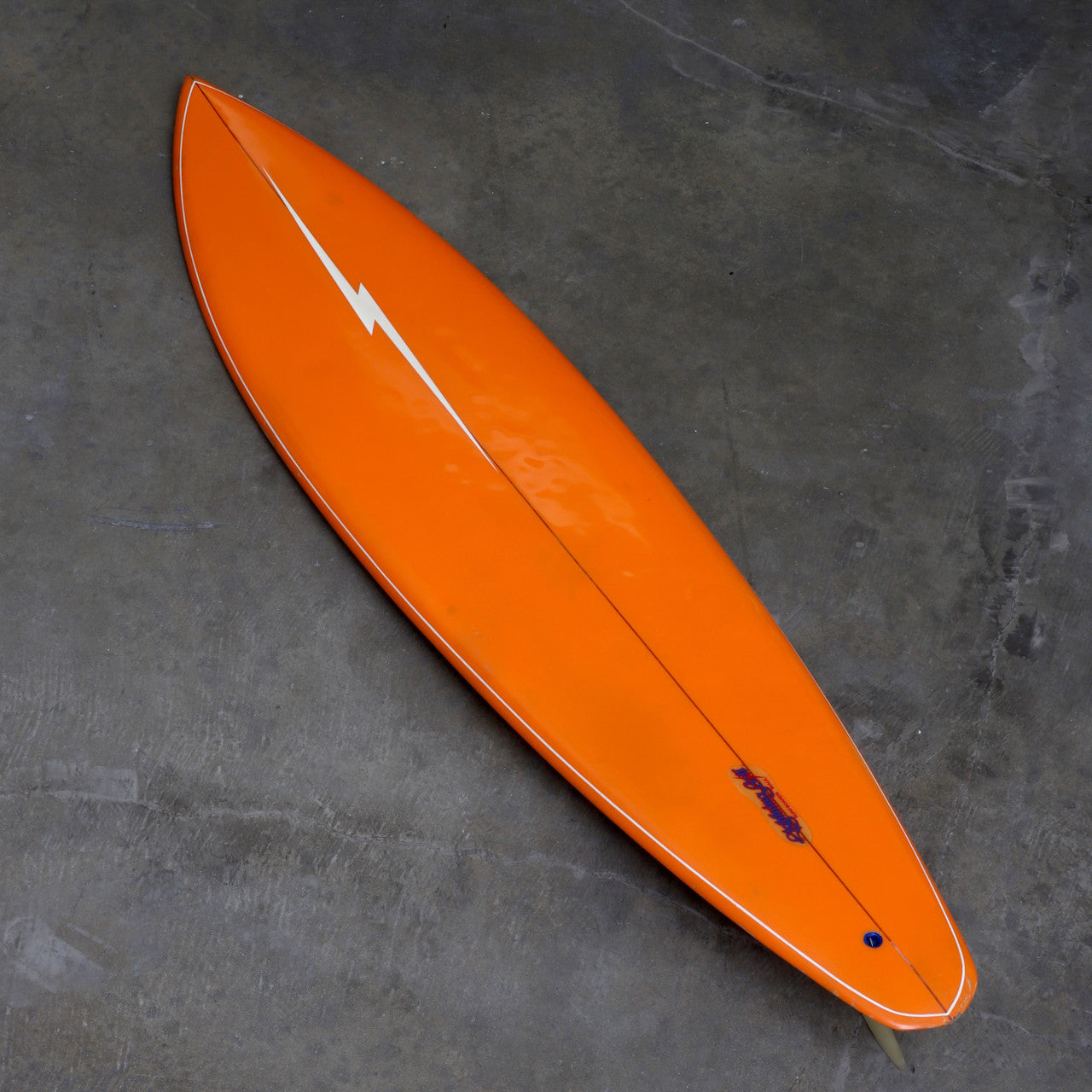 Early 1970s Lightning Bolt Maui Model Surfboard Orange with White