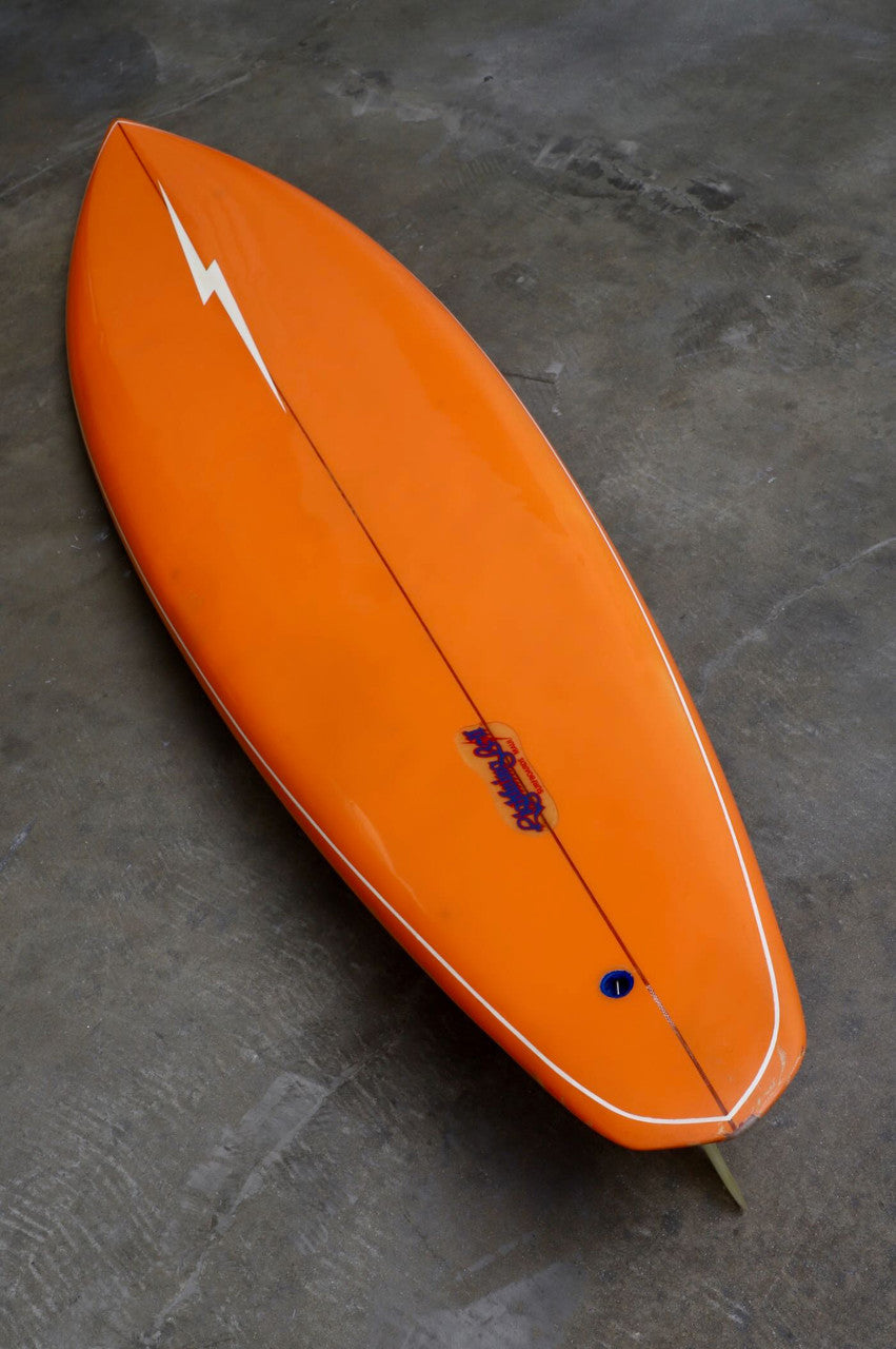 Early 1970s Lightning Bolt Maui Model Surfboard Orange with White