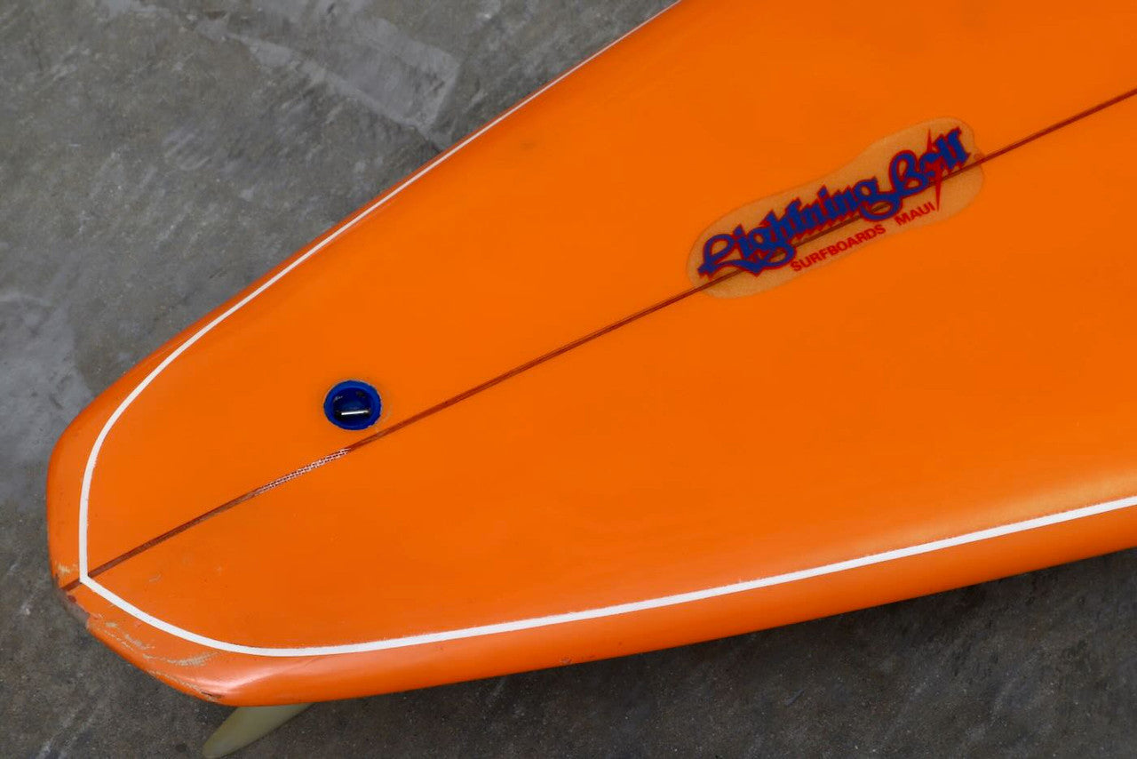 Early 1970s Lightning Bolt Maui Model Surfboard Orange with White