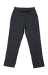 A pair of washed black cotton canvas easy pants with a straight-leg fit, elastic waist, drawstring, and belt loops.