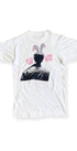 Back of vintage white Echo & the Bunnymen tee with James Dean photo and TOUR 1984 text.