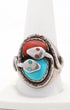 Effie C Zuni Snake Turquoise Coral Sterling Ring on white background. 