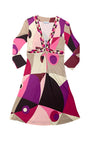 Emilio Pucci 1990s geometric print dress front pink plum cream long sleeve size 8.