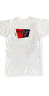 Back view of white cotton tee with Go-Feet Records logo in red and black.