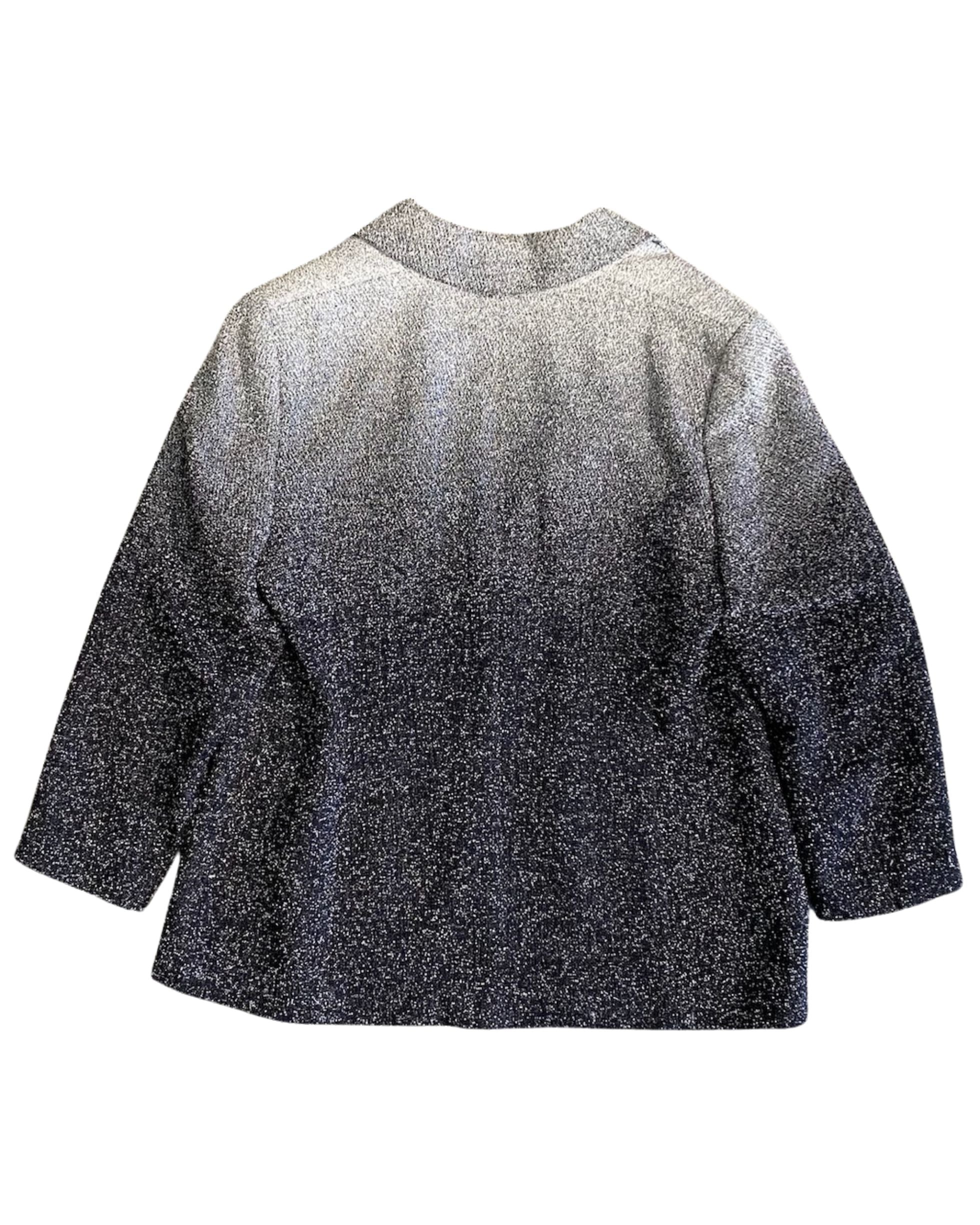 Back view of vintage Escada jacket with black-to-white speckled ombré texture.